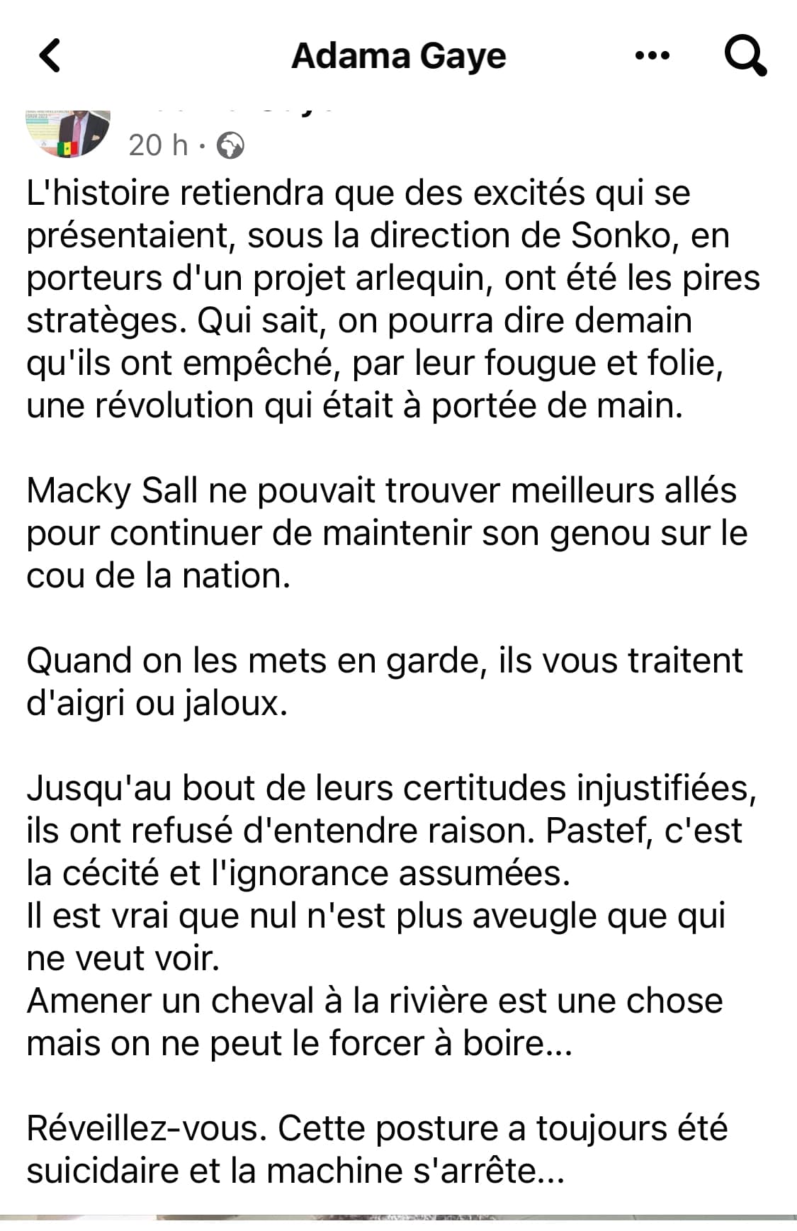 Adama Gaye corrige Sonko : « Il n’est qu’un petit tyran qui s’ignore » (Par Adama Gaye) Adama Gaye corrige Sonko : « Il n’est qu’un petit tyran qui s’ignore » (Par Adama Gaye)