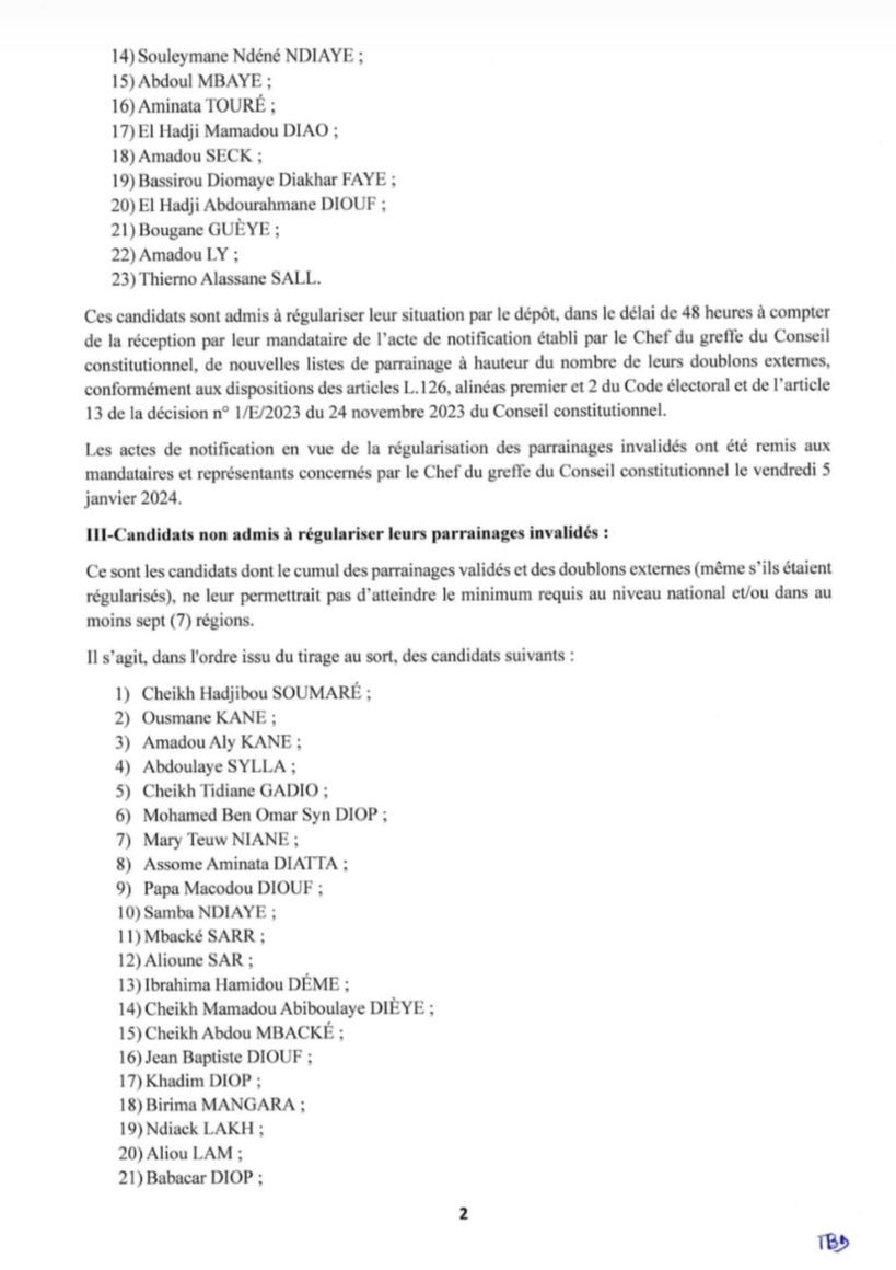 Conseil constitutionnel: Les résultats de la première phase du contrôle des dossiers de parrainage, publiés