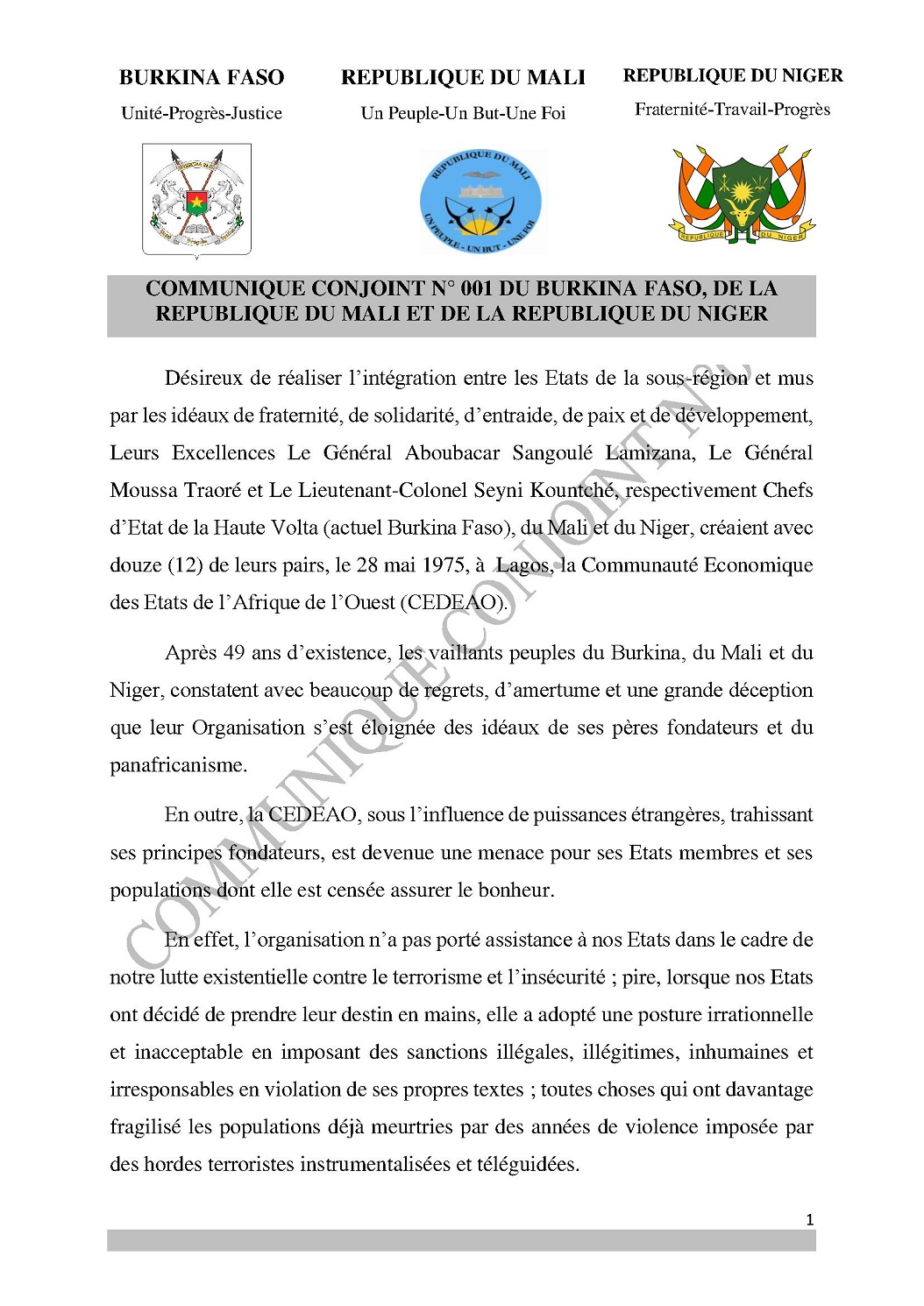 Diplomatie-Afrique de l’Ouest : Burkina Faso, le Mali et le Niger quittent la CEDEAO