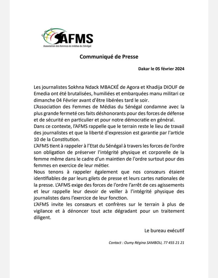Deux journalistes interpellées puis libérées: l'AFMS condamne avec la plus grande fermeté ces faits