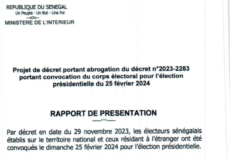 Décret abrogeant la convocation du corps électoral et contresigné par Amadou Ba