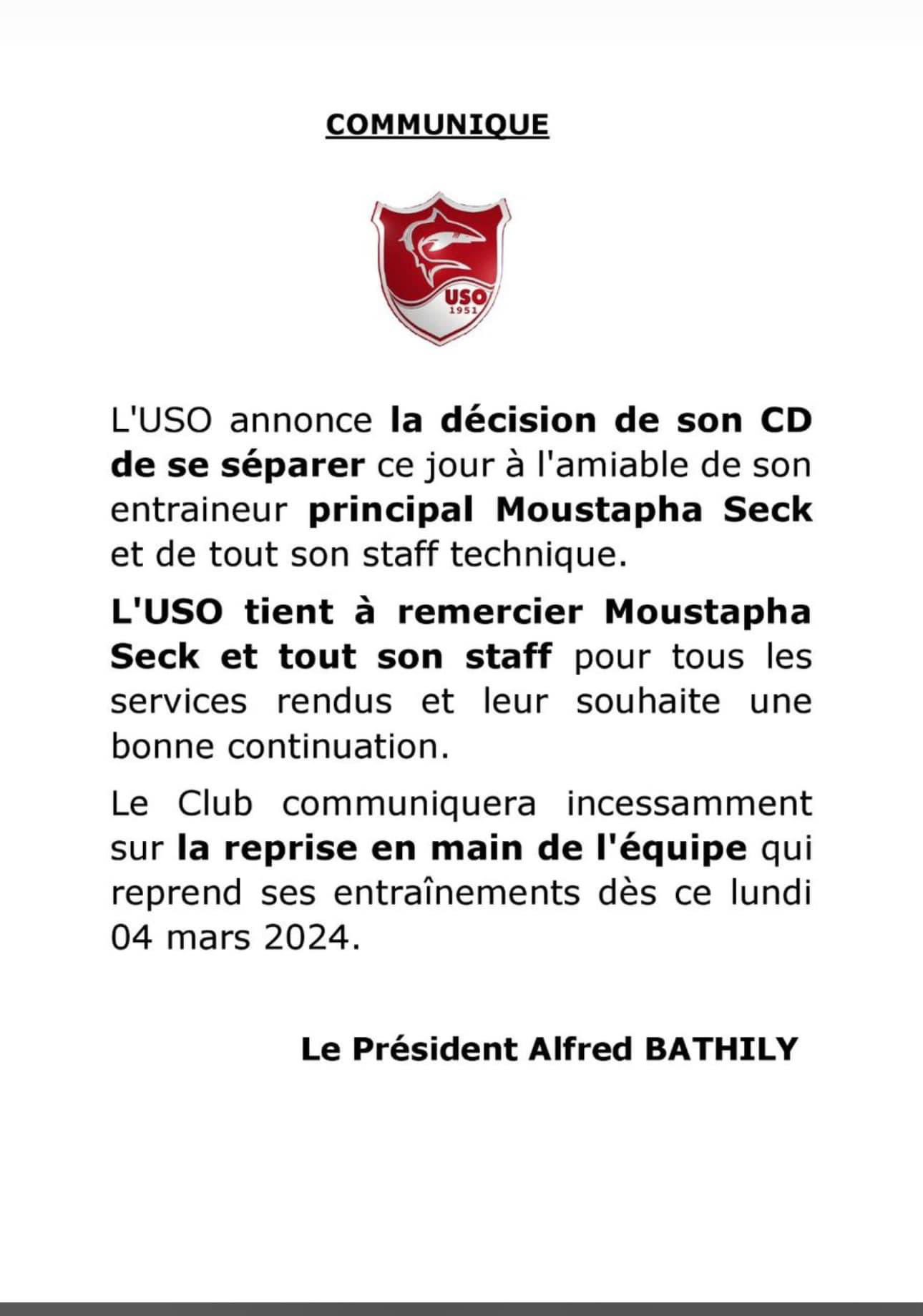 Us Ouakam : Moustapha Seck n'en est plus le coach