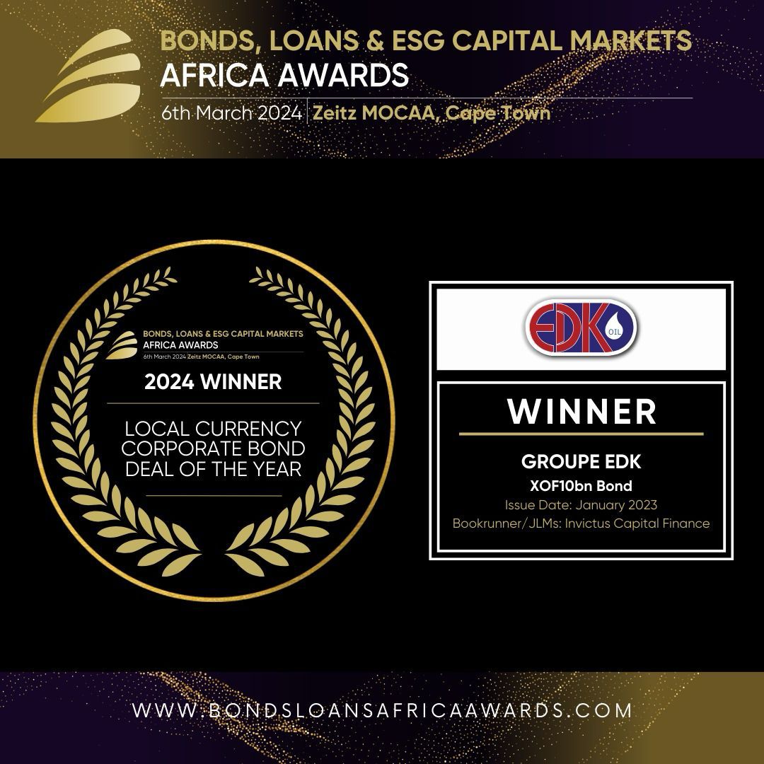 Le Groupe EDK triomphe aux Bonds, Loans & ESG Capital Markets Africa 2024 Le Groupe EDK triomphe aux Bonds, Loans & ESG Capital Markets Africa 2024