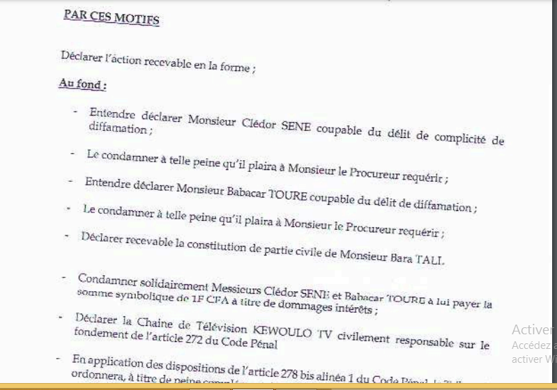 Diffamation: Bara Tall sert une citation directe au Directeur de publication de Kewoulo, Babacar Touré et à Clédor Sène