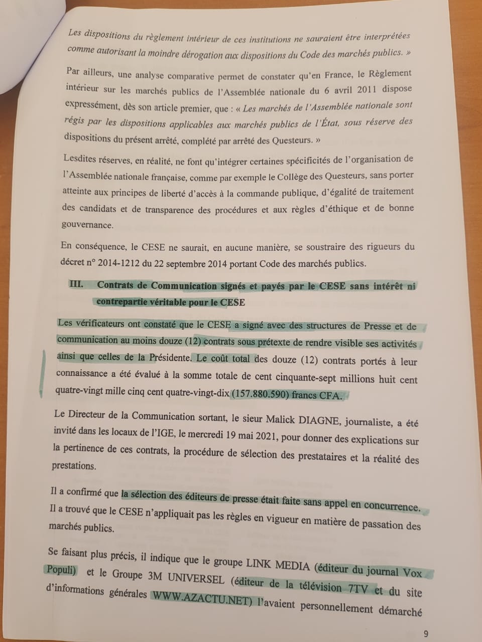 Les cafards de Mimi Touré à la tête du CESE : " La somme 2.136. 548.819 francs Cfa à été budgétisée et dépensée vers des destinations inconnues"