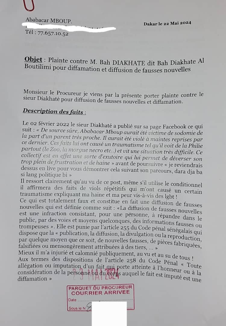 Diffamation et diffusion de fausses nouvelles : Ababacar Mboup de « Ande Samm Djikko Yii », a porté plainte contre Bah Diakhaté