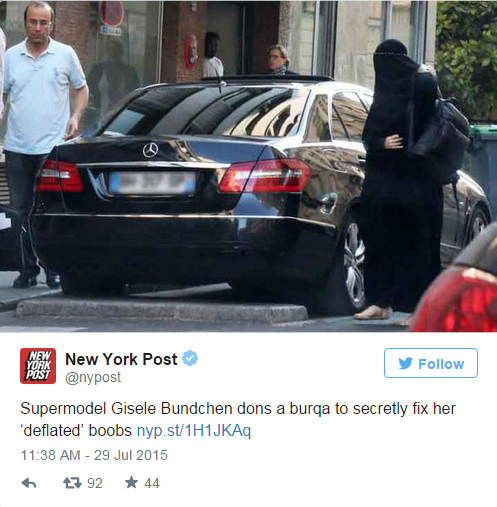 Gisele Bündchen en burqa à Paris?