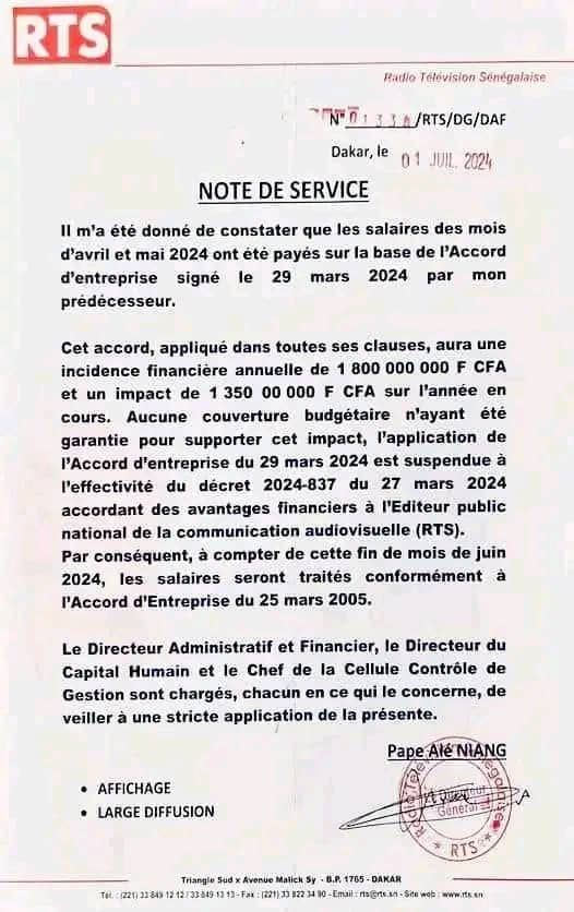 RTS : Pape Alé Niang s’allège d’un fardeau de près de 2 milliards FCFA, le syndicat SYNPAP dit niet !