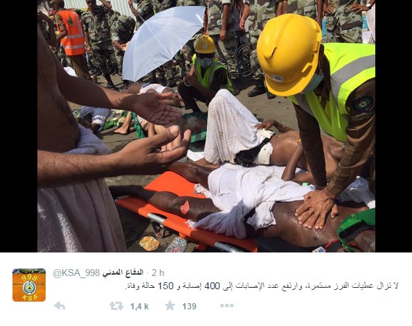 Nouveau drame à   La Mecque:  Au moins 310 morts et 450 blessés dans une gigantesque bousculade