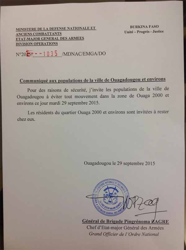 Alerte au Burkina Faso : Le Cemga, Pingrénoma Zagré, invite les populations à éviter tout mouvement dans la zone de Ouaga 2000