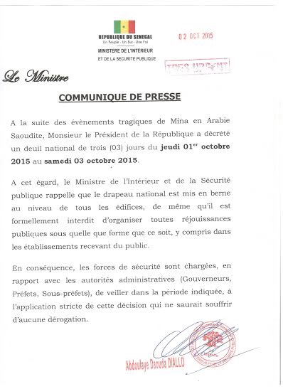Interdiction de toutes réjouissances publiques au Sénégal ( Pas de Ganalé)