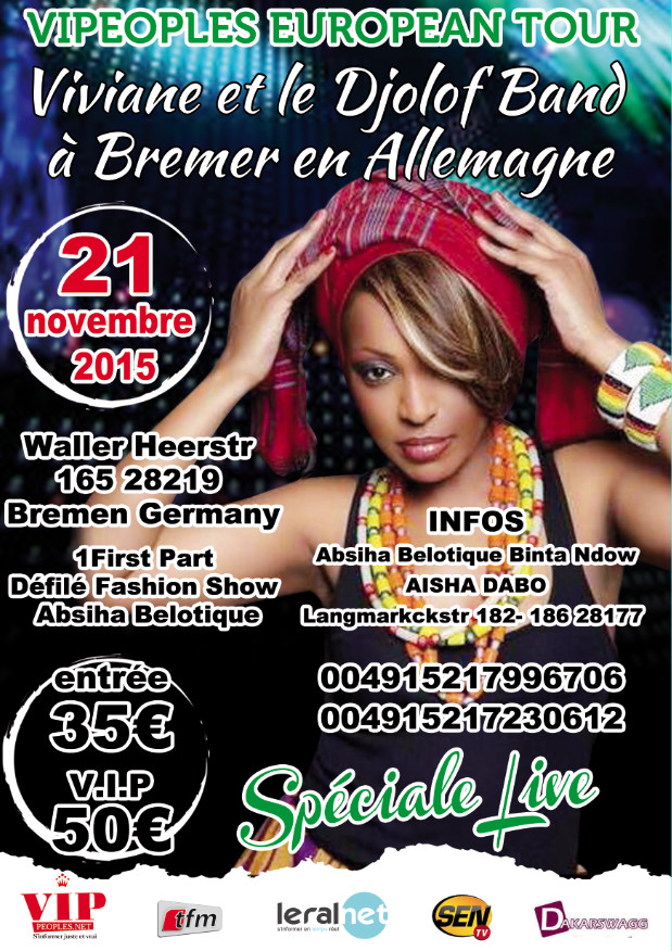 Vidéo - Viviane & le Djolof Band à Barcelone le 13, Anvers le 14, Munich le 20, Bremen le 21 et Torino le 22 novembre 2015