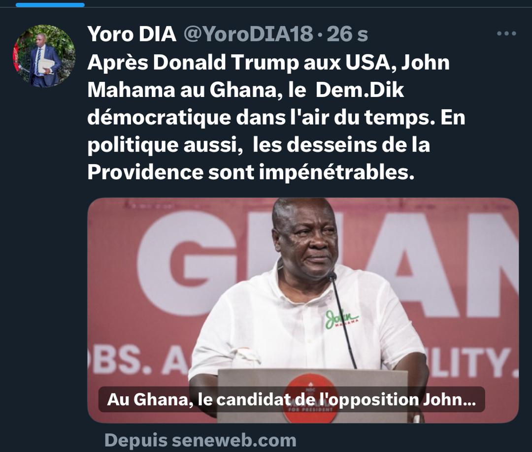 Dr Yoro Dia, ancien Ministre: "En politique aussi, les desseins de la providence sont impénétrables"