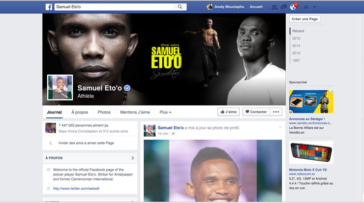 Drapeau france sur profils facebook : etoo choisit le Nigeria