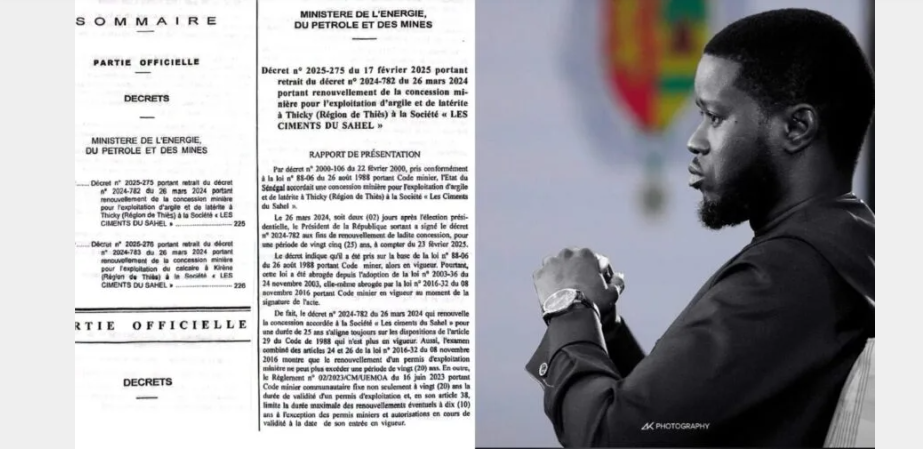 Le Président Diomaye Faye annule les concessions minières accordées à Ciments du Sahel