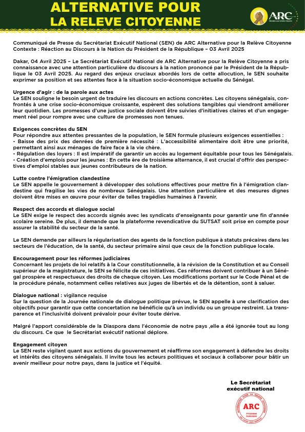 Anta Babacar Ngom réagit au discours présidentiel du 3 avril 2025