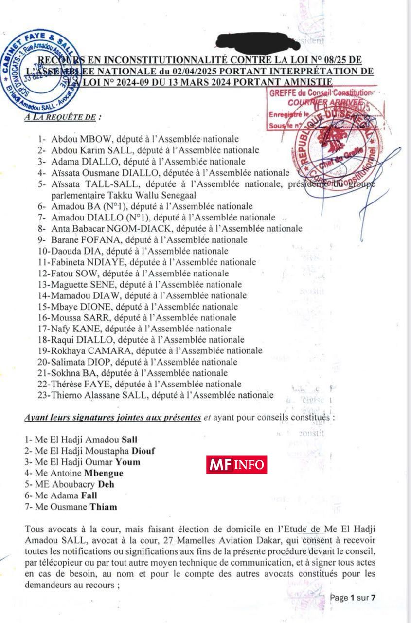 Contre la loi interprétative de la loi d’amnistie : Le recours de l’opposition parlementaire...