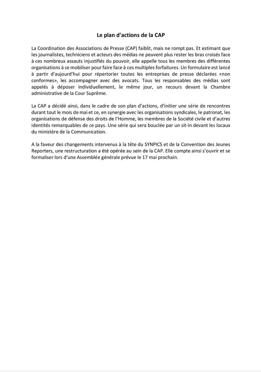 Fermeture des médias non conformes au Code de la Presse : La CAP appelle le secteur, à la mobilisation