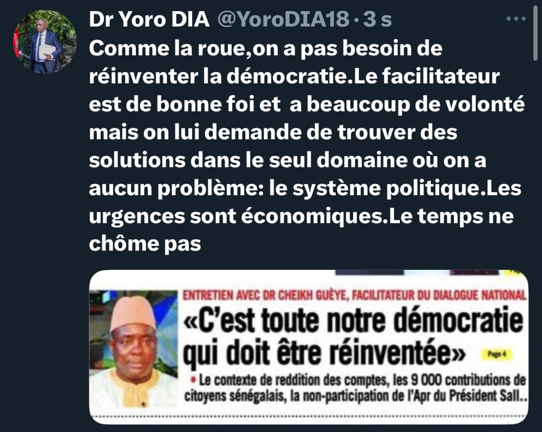 Dr. Yoro Dia, ancien Ministre : “Comme la roue, on a besoin de réinventer la démocratie”