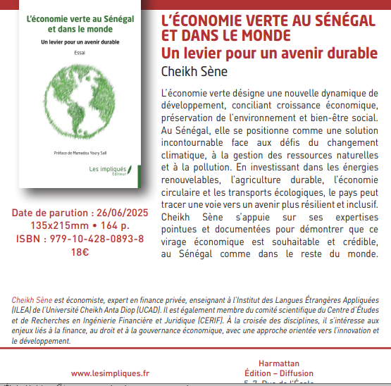 L’Harmattan I “L’économie verte au Sénégal et dans le monde: Un levier pour un avenir durable", de l’économiste Cheikh Sène, bientôt dans les rayons