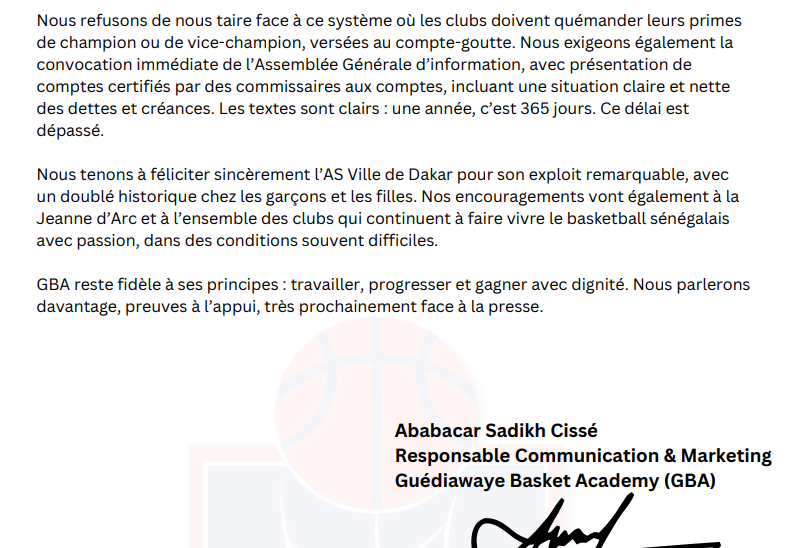 Différents clubs de Basket accablent la gestion de Me Babacar Ndiaye, président de la FSBB