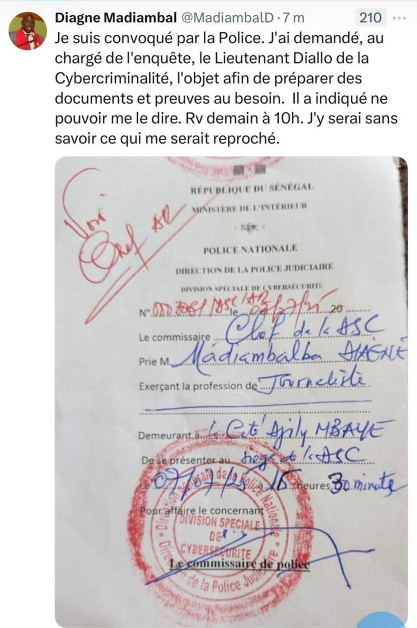 Madiambal Diagne convoqué par la Division spéciale de la Cybercriminalité