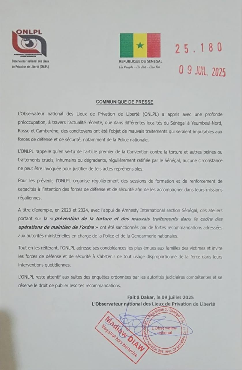 L’ONLPL alerte sur des cas de mauvais traitements imputés à la Police