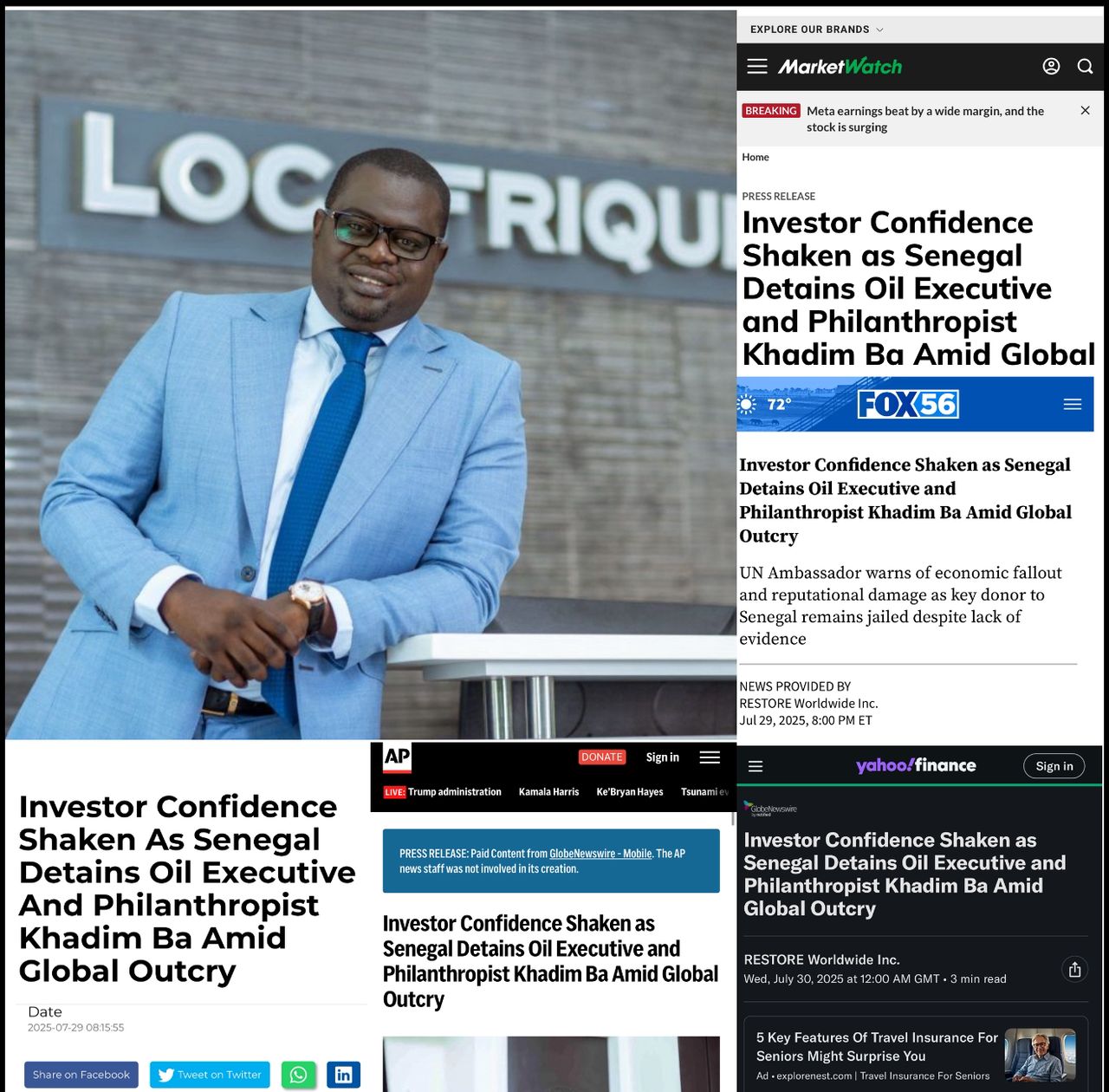 Dr. Obeng, ambassadeur de la paix des NU et des médias américains, internationalisent l’affaire Khadim Ba vs Douanes sénégalaises