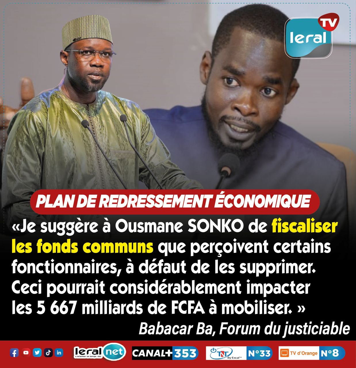 Redressement économique : Babacar Bâ, Forum du Justiciable, exhorte à fiscaliser les fonds communs, à défaut de les supprimer