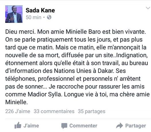 Le journaliste Sada Kane dément la mort de Minielle Barro