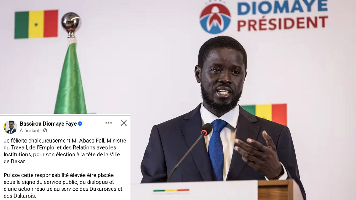 Nouveau Maire : Bassirou Diomaye Faye salue l’élection d’Abass Fall à la tête de la mairie de Dakar
