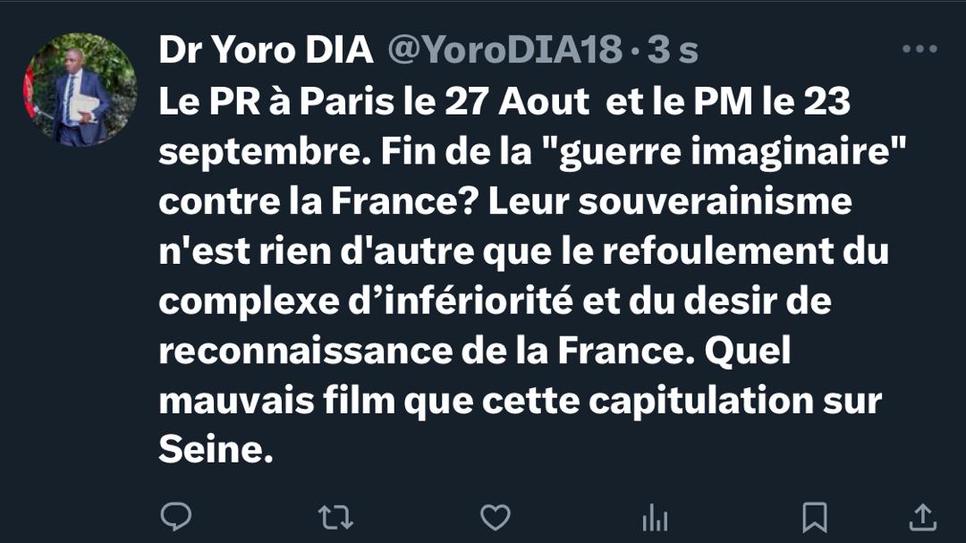 Dr Yoro Dia, ancien Ministre : « Le souverainisme du Pr et du Pm n’est rien d’autre que le refoulement du complexe d’infériorité et du désir de reconnaissance de la France
