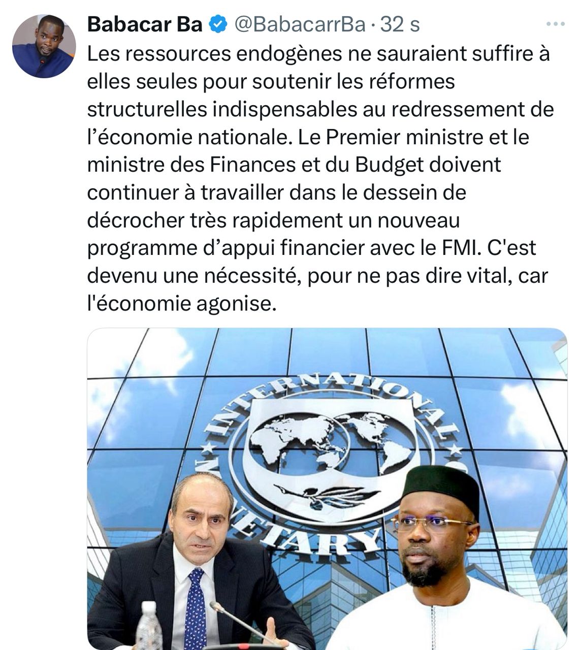 Babacar Ba, Forum du justiciable sur le cas du FMI : “Les ressources endogènes ne sauraient suffire à elles seules pour soutenir les réformes structurelles…”