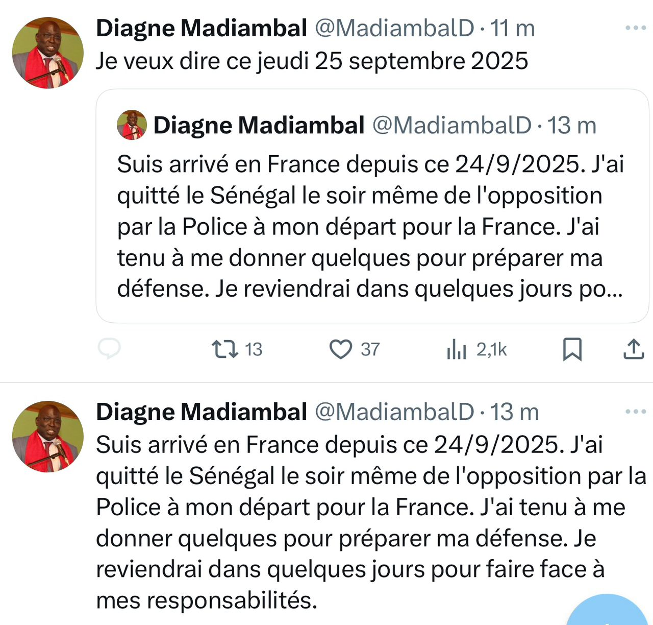 Il se signale en France : Madiambal Diagne annonce avoir quitté le Sénégal, malgré une interdiction de sortie du territoire
