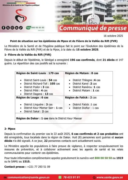 Dakar enregistre son premier cas de Fièvre de la Vallée du Rift