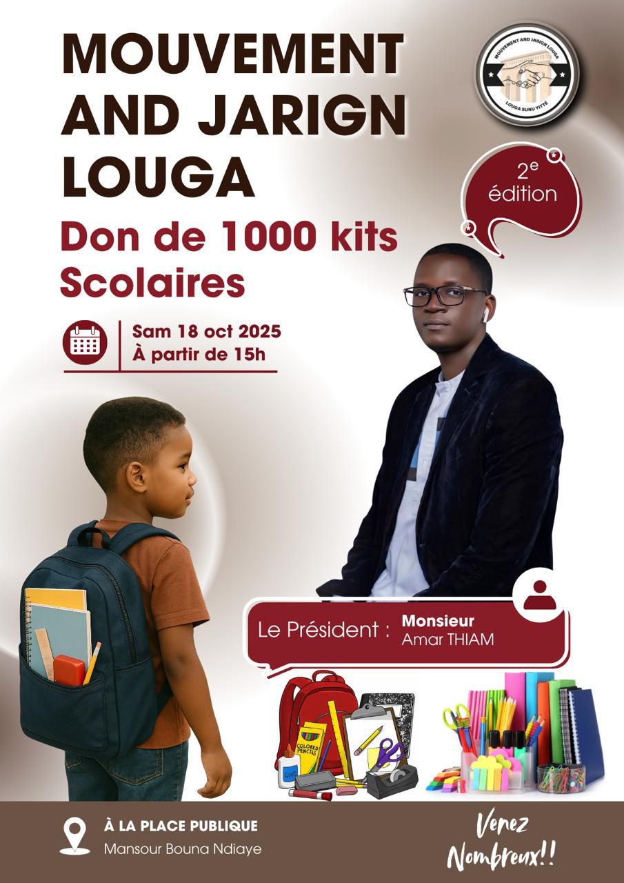 Le mouvement AND JARIGN LOUGA distribue 1 000 kits scolaires à Louga