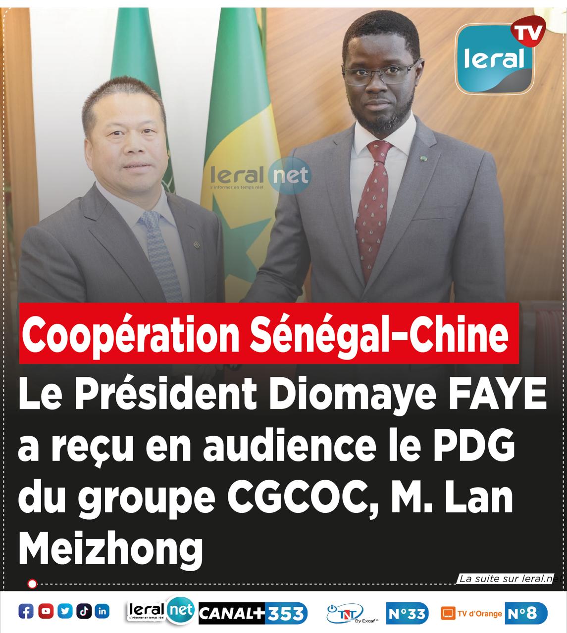 Coopération Sénégal–Chine : Le Président Faye reçoit le PDG du groupe CGCOC