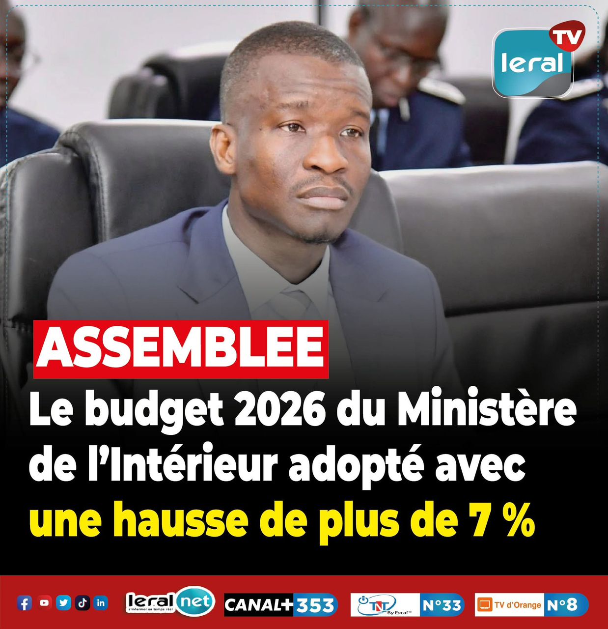 Assemblée nationale : Le budget du Ministère de l’Intérieur adopté avec une hausse de 7%