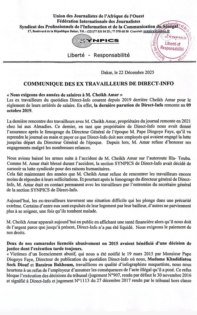Les ex travailleurs de "Direct Info" exigent des années de salaires à Cheikh Amar