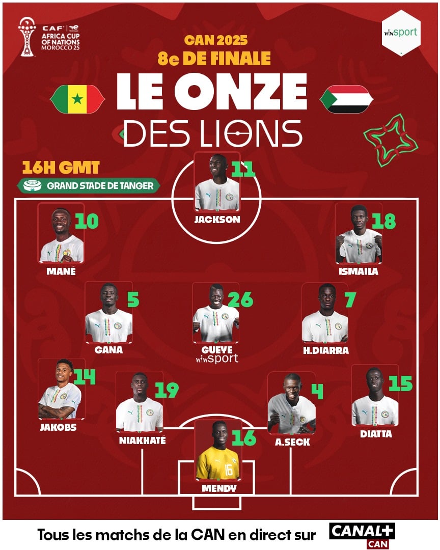Sénégal – Soudan : Diarra titulaire, Iliman Ndiaye sur le banc… le onze des Lions pour les huitièmes