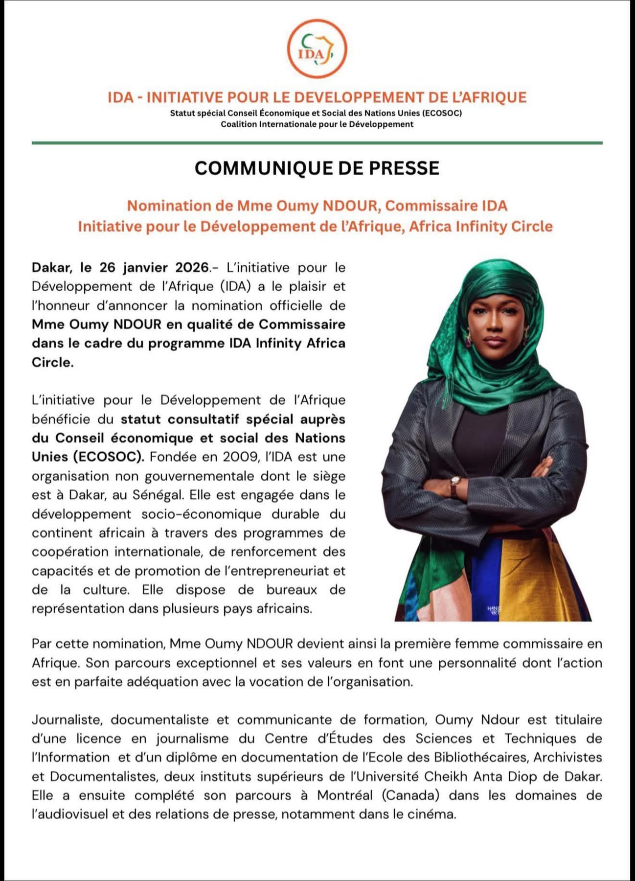Oumy Ndour nommée commissaire du programme IDA Infinity Africa Circle