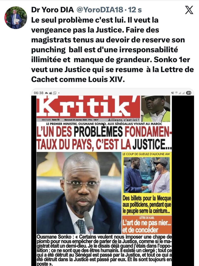 Dr Yoro Dia, ancien Ministre : “Sonko veut la vengeance, pas la Justice”