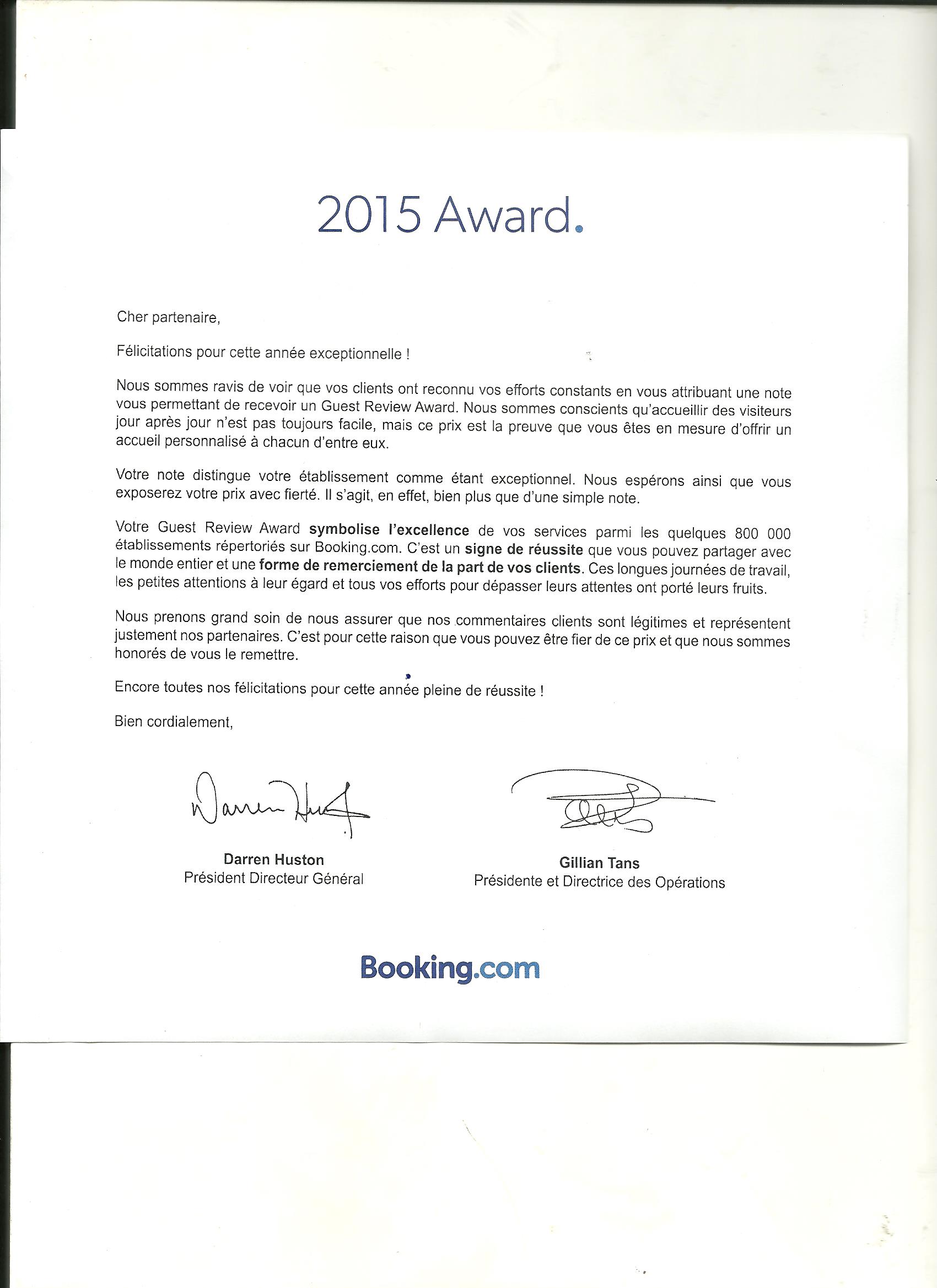 Le Lamantin Beach Resort and Spa de Saly obtient pour la deuxième année consécutive le Prix "Guest Review Award" par Booking.com.