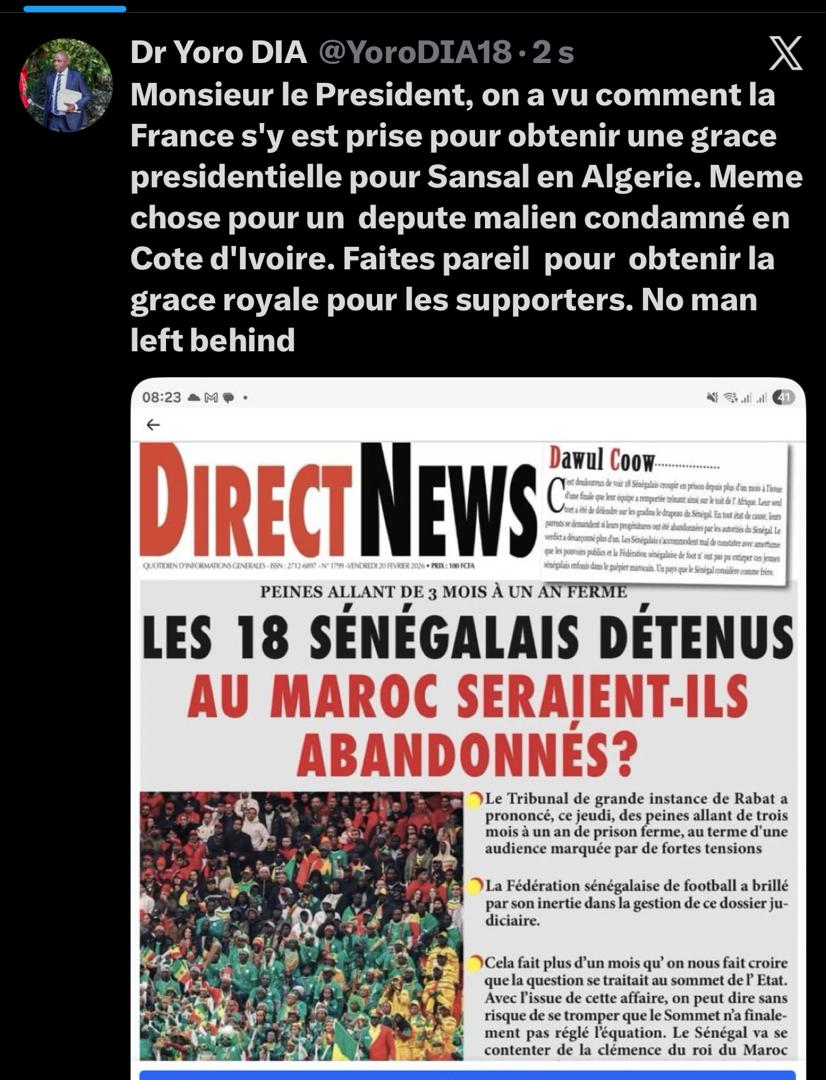 Pour la grâce royale des supporters sénégalais : Dr. Yoro Dia montre la voie au Président Bassirou Diomaye Faye