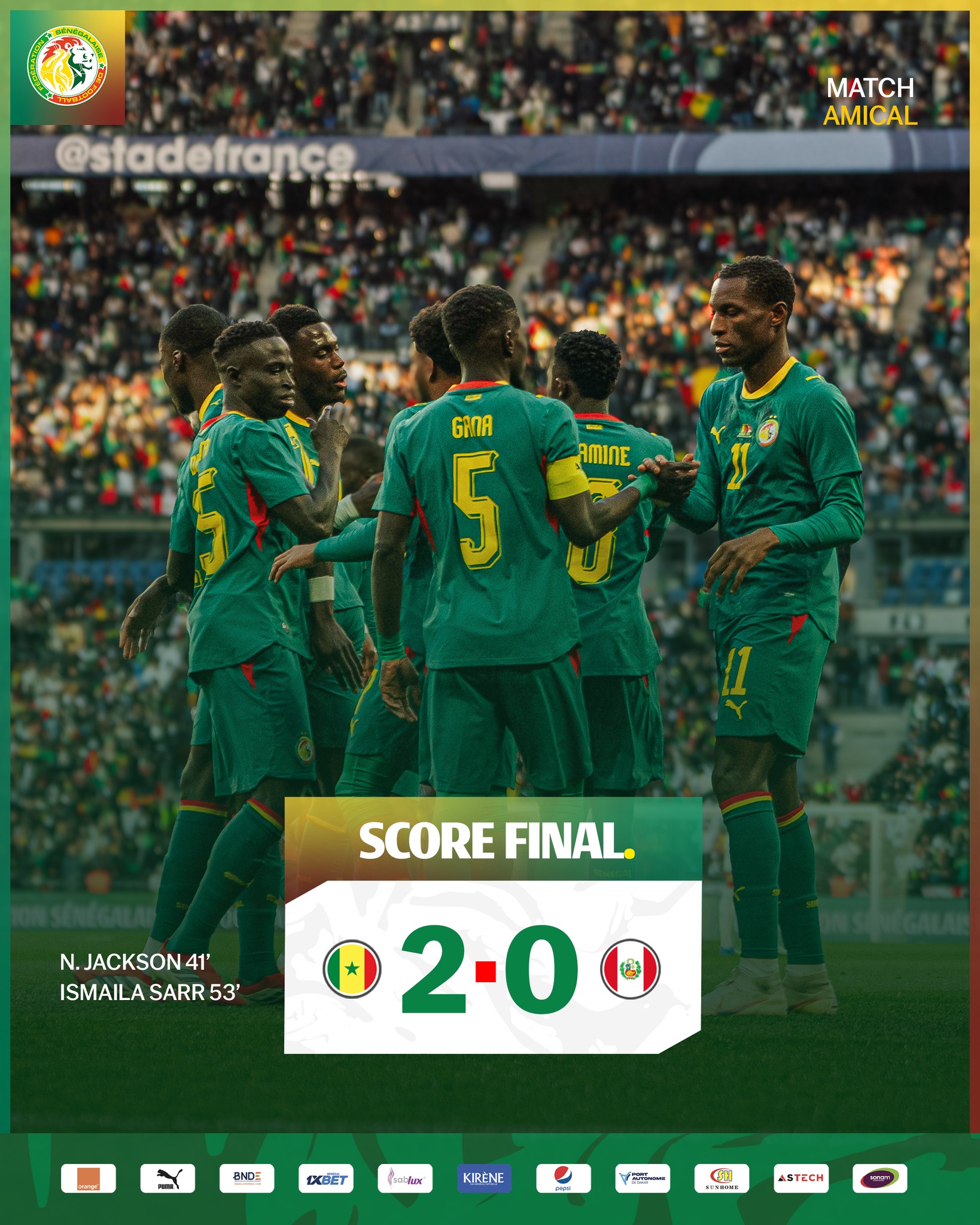 Sénégal – Pérou : les Lions prennent le large et maîtrisent leur sujet