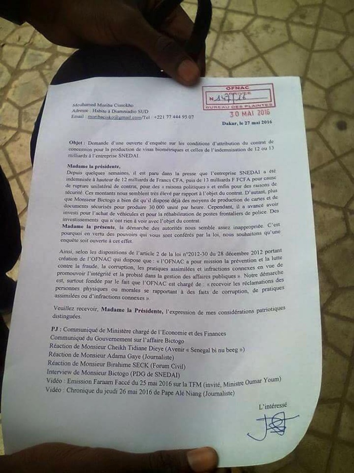 Affaire Bictogo : Un citoyen saisit l’Ofnac «au nom de tous les Sénégalais»