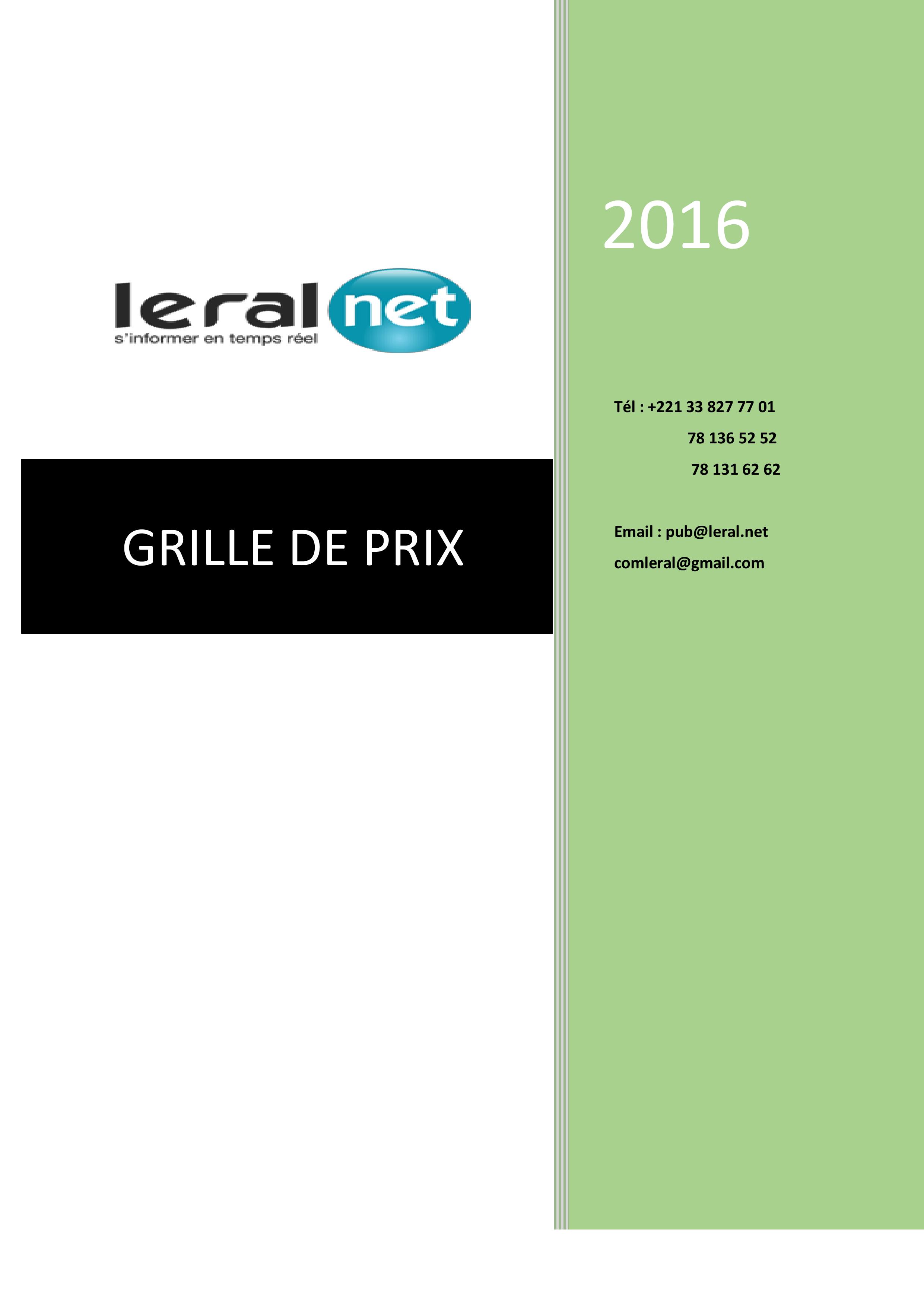 Télécharger la grille tarifaire de  www.leral.net 2016