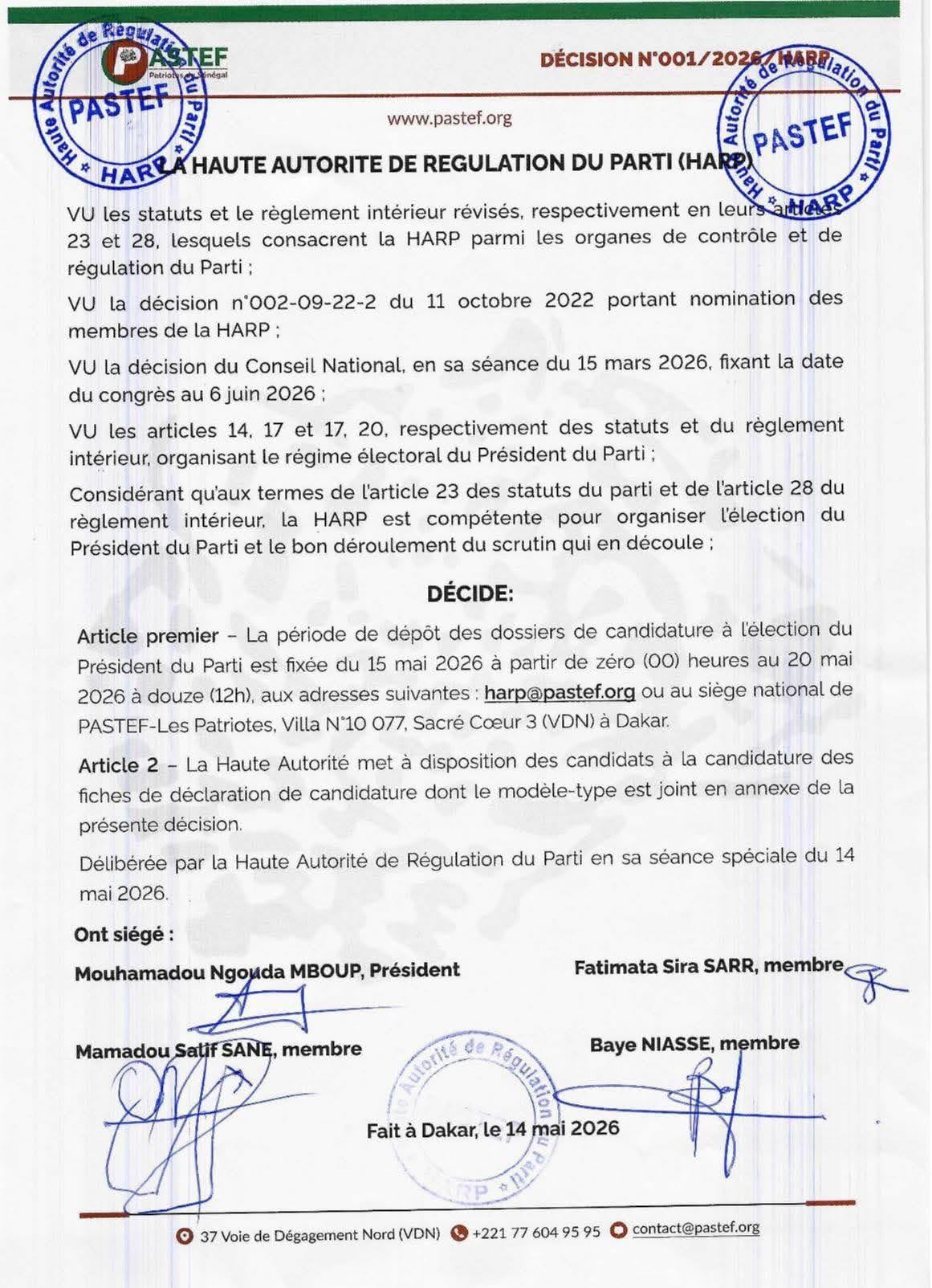 Pastef ouvre officiellement les candidatures pour la présidence du parti avant le congrès