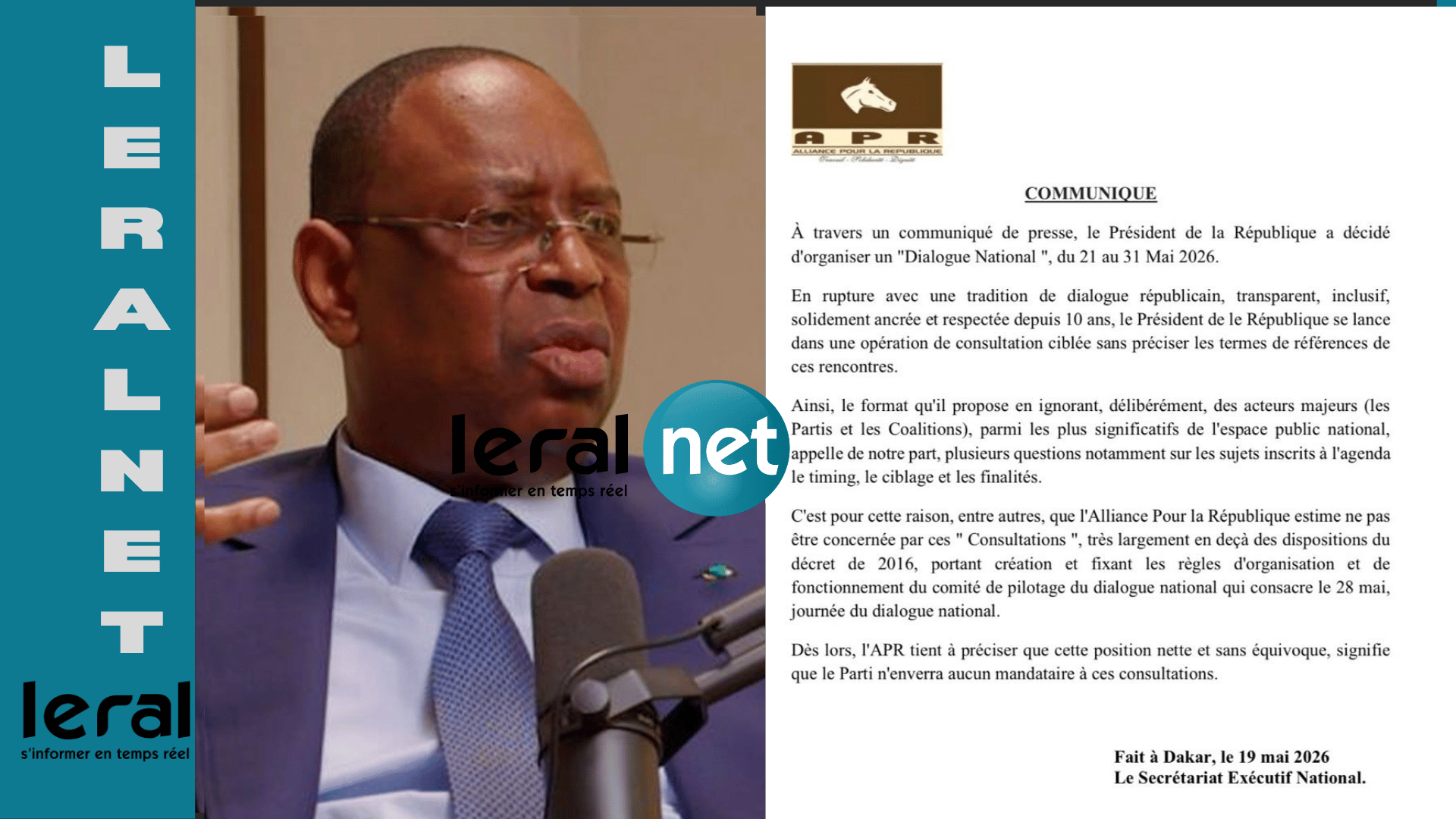 Dialogue national 2026 : l’APR annonce son boycott des consultations initiées par Bassirou Diomaye Faye