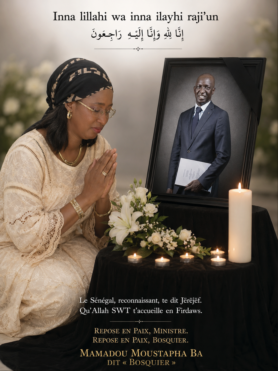 Inna lillahi wa inna ilayhi raji'un. C’est à Allah que nous appartenons et c’est à Lui que nous retournons ( Sokhba Amy MBACKÉ - Ex DAGE MAESE )